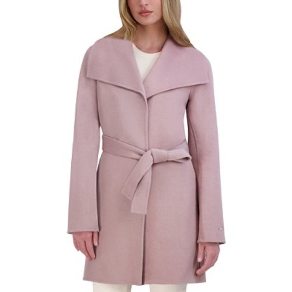Tahari Women's Powder Pink Double Face Fabric Shawl‎ Collar Wrap Coat S